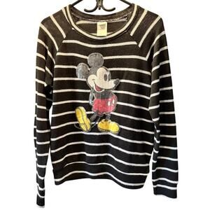 Disney Light Knit Sweater Sequin Mickey Mouse Stripe M Jerry Leigh Parks Classic